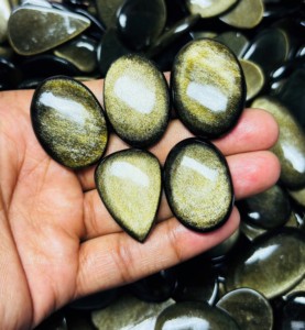 Cabochon en obsidienne dorée 100 % naturelle, pierre précieuse brute faite à la main pour la fabrication de bijoux, accessoire en vrac ASHU GEMS - Product Image 3