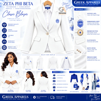 Pakaian Wanita Yunani Zeta Phi Beta Sorority Grosir Blazer Putih Bordir Polos Anti Kusut Lengan Panjang Berkerah