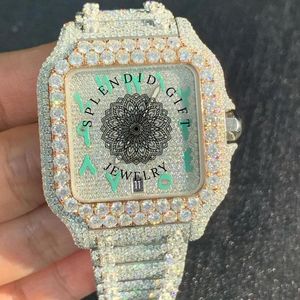 Reloj de Diamantes de Lujo Splendid Gift Jewelry para Hombre, Caja de 28 mm, Movimiento de Cuarzo ETA Analógico, Cristal de Zafiro, Correa de Moissanita Plateada, 10 m - Product Image 1