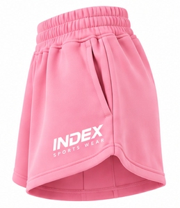 Shorts taille haute roses pour femme Index avec taille élastique et poches, style sportif, en tissu tricoté respirant - Product Image 4