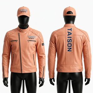 <b>Mens</b> Premium 850 GSM Genuine <b>Leather</b> <b>Jacket</b> Peach Quilted Shoulder Panels Embroidered Custom Logo <b>men's</b> <b>Leather</b> <b>Jacket</b> - Product Image 1