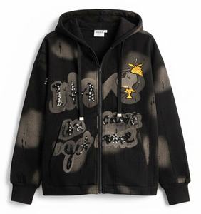 Sudadera con Capucha de Alta Calidad para Mujer, Lavado Ácido, Transpirable, Manga Larga, Hombros Caídos, Logotipo Personalizado Bordado, con Cremallera - Product Image 2