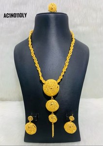 Luxury 24K Gold Plated Round Filigree Pendant <b>Necklace</b> Set for Women Dubai Style Jewelry Set with Earrings & <b>Ring</b> - Product Image 4