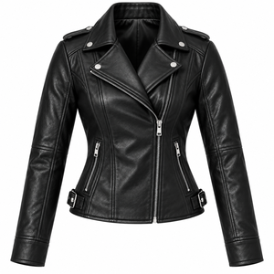Custom <b>Women</b> <b>Leather</b> <b>Jacket</b> Biker <b>Leather</b> <b>Jacket</b> Asymmetric Zip <b>Moto</b> <b>Jacket</b> Lapel Collar Custom <b>Women's</b> Casual <b>Leather</b> <b>Jacket</b> - Product Image 1