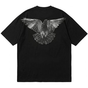 Nouveautés : Chemises noires pour hommes, personnalisées avec logo imprimé, de haute qualité, à épaules tombantes, pour l'été, style streetwear, respirantes, col rond, en coton. - Product Image 1