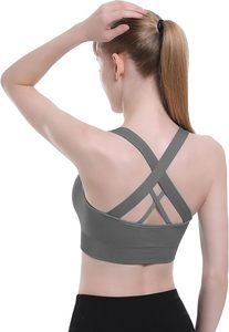 Double Couple Simple Breathable Medium Support Quick Dry Eco-Friendly Yoga Sports <b>Bras</b> Women Removable Padded <b>Cups</b> Front - Product Image 2