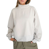 Meilleure Vente : Sweat-shirts Femme Oversize à Col Montant Court, Coupe Boxy à Encolure en V, Manches Longues, avec Empiècements, Style Urbain Hiver, Badge, OEM