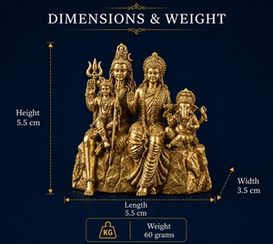 Ídolo Shiv Parivar de Latón Puro Chapado en Oro de Jaipur Metals |   Estatua 100% de Latón |   Mesa Tradicional Hecha a Mano |   5.5x3.5x5.5cm |   60g | - Product Image 3