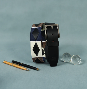 Cinturón de Polo de Cuero Genuino Cosido a Mano, Cinturón de Polo Argentino Hecho a Mano, Duradero y de Lujo, en Verde Bosque, Azul Marino y Blanco - Product Image 4