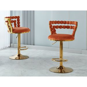 Sgabelli da Bar Moderni (Set di 2) con Gambe in Tubo di Ferro Dorato, Cuscini Morbidi e Schienale Confortevole per Sala da Pranzo - Product Image 1
