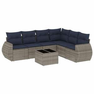 Conjunto de Sofás de Jardín de Ratán Sintético Gris Moderno, 7 Piezas, Muebles de Exterior con Cojines, Diseño Contemporáneo - Product Image 4