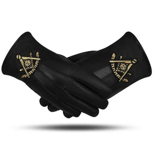Guantes Masónicos de Algodón Blanco con Símbolo de Compás Cuadrado Bordado en Oro, Largos hasta el Codo, Duraderos, Estilo a Cuadros, Transpirables para Exteriores - Product Image 2