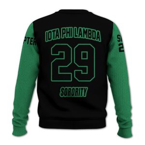 Chaqueta Universitaria Personalizada Iota Phi Lambda en Negro y Verde Esmeralda, Suéter Tejido de la Hermandad Iota Phi Lambda - Product Image 6