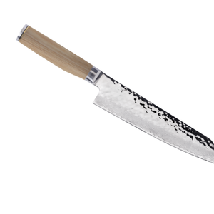 Cuchillo de Chef Kiritsuke Premier Blonde, Hoja de Acero de Damasco Martillada, Cuchillo de Cocina Multiusos con Mango de Madera Pakkawood Blanca - Product Image 5