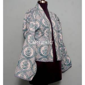 Veste Kantha indienne faite à la main pour femme, 100% coton, écologique, respirante, imprimé floral, longueur courte, manches longues, printemps, décontractée - Product Image 4