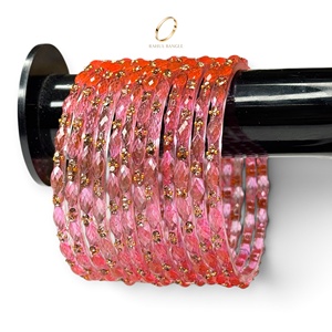 Ensemble de bracelets en verre kashmiri de qualité supérieure, couleur rose blush, coupe diamant, forme goutte de pluie, pour femmes, bijoux indiens pour mariage et festivals - Product Image 1