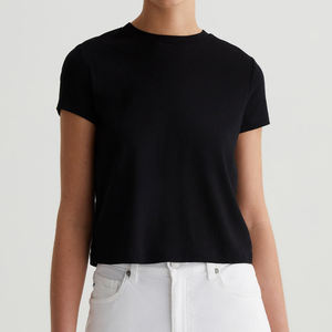 Womens Cropped Short Length Tshirt 180gsm O-neck Slim Fit Custom logo Screen Print Streetwear Knitted Women <b>Top</b> - Product Image 1