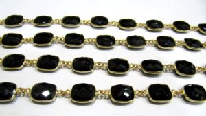 Connecteur de chaîne carré en laiton pour la fabrication de bijoux haut de gamme, avec spinelle noire naturelle 11x13mm, taille coussin, briolette, rectangulaire facetté - Product Image 4