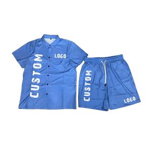 Nuevos conjuntos de 2 piezas informales de verano con logotipo estampado personalizado para hombre, camiseta de manga corta con botones y pantalones cortos universitarios, chándales estampados - Product Image 2