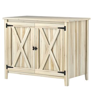 Armadio da Esterno in Legno Naturale Facile da Montare, Casetta da Giardino con Doppia Porta e Ripiani in Resina PVC - Product Image 1
