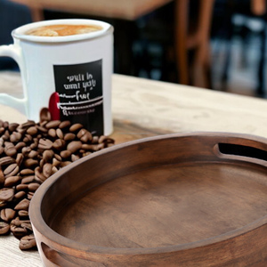 Bandeja de servicio de madera de acacia con asas, bandeja decorativa de melamina acrílica para el desayuno en la cama, sala de estar, uso de mesa de café - Product Image 5