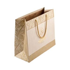 Bolsa de papel de compras reutilizable de impresión personalizada de reciclaje de marca de lujo con asa de cinta - Product Image 1