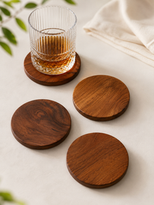 <b>Round</b> Wooden Coasters <b>Set</b> of <b>4</b> Modern Non-Slip Drink Pads <b>for</b> Home Kitchen <b>Dining</b> <b>Table</b> Decor - Product Image 1