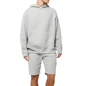 Men's Yellow French Terry <b>Zip</b>-Up Hooded Sweatshirt <b>Shorts</b> Set Regular Fit Casual Winter Wear Solid Color <b>Pocket</b> Design 100% - Product Image 3