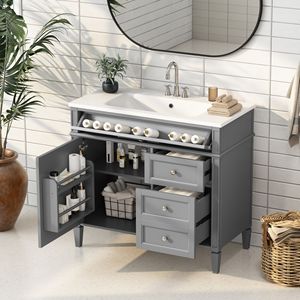 Mobile bagno moderno da 36 pollici con lavabo integrato, 2 cassetti e cassetto a ribalta, mobiletto contenitore per bagno con lavabo singolo - Product Image 1