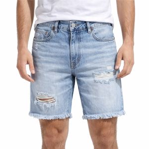 Pantalones Cortos de Mezclilla Azul Claro para Hombre, Desgastados, con Bajo Deshilachado, Estilo Casual de Verano - Product Image 2