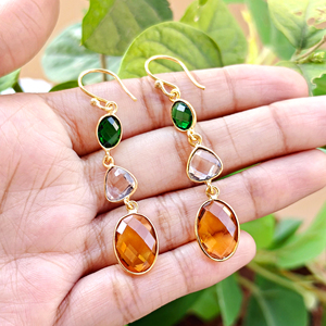 Attractive briolette hydro quartz checker cut fancy stone bezel setting drop <b>hook</b> <b>earring</b> handmade 18k gold plated brass dangle - Product Image 4