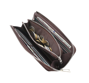 Castello Men's Women's Unisex <b>Wallet</b> Genuine Cowhide Soft Leather L-Zipper Polyester Stylish Long Design - Product Image 6