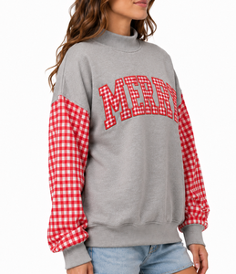 Sudadera Ecológica de Cuello Alto para Mujer, con Logotipo Bordado Personalizado, Diseño a Cuadros, Felpa de Algodón, Estilo Casual y Holgado - Product Image 2