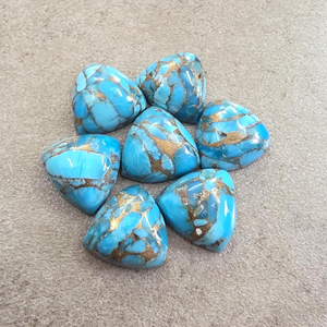 Turquoise Cuivre Bleu Naturel Calibré en Forme de Trillion, Cabochon à Dos Plat pour la Fabrication de Bijoux - Product Image 5