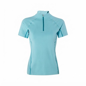 Camiseta de equitación de manga corta para mujer, de alta calidad, con cierre en el cuello, color verde azulado, de secado rápido y transpirable. - Product Image 1