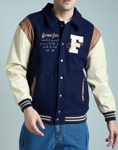 Veste d'hiver pour homme en laine/polyester, coupe ajustée, col montant, chauffante, style varsity, fermeture à boutons recouverts, coupe-vent - Product Image 4