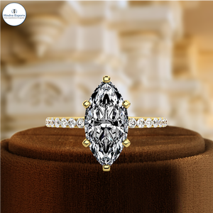 6-Prong Marquise Engagement Ring 14k Solid Gold, 1.5CT Lab Grown Diamond Bridal Ring, Solitaire Pave Diamond Ring, Promise Ring - Product Image 2