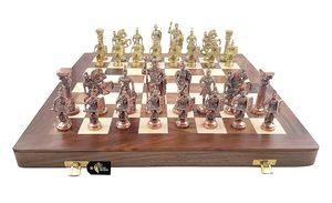 Jeu d'échecs avec pièces sculptées en laiton de style romain antique, plateau pliable en bois, édition pour seniors - Product Image 5