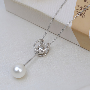 Collier en argent S925 fait main, version coréenne, avec pendentif en perle populaire européen et américain, ensemble de collier 2723 pour femmes - Product Image 1