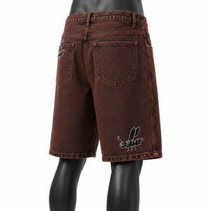 Men’s Vintage Acid Wash Denim Jorts Loose Fit Embroidered Knee Length Baggy Jean Shorts Streetwear Fashion Custom Logo OEM - Product Image 4