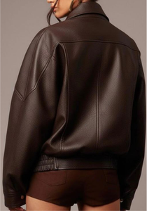 Veste d'hiver pour homme en cuir véritable avec col montant et logo sur le devant - Product Image 5
