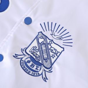 เสื้อแจ็คเก็ตบอมเบอร์ผ้าซาตินสีขาว Phi Beta Sigma สำหรับผู้ชาย สวมใส่สบาย ผ้าคุณภาพพรีเมียม เสื้อผ้าสำหรับสมาคมพี่น้องชาวกรีก เสื้อคลุมลำลอง - Product Image 4