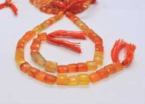 Perles de calcédoine orange naturelle facettées en forme de chiclet 7,5-8 MM, calcédoine ombrée facettée rectangulaire, pierre précieuse à perçage droit - Product Image 4