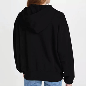 Sudadera con capucha negra de moda con cremallera, cordones ajustables, suave, cálida, de manga larga, estilo urbano para mujer, 100% algodón - Product Image 4