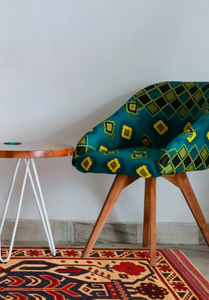 พรมขนสัตว์คุณภาพสูงสีน้ำเงิน งานปักลายแบบโมเดิร์น  งานแฮนด์เมด  ลายปักแบบโอชัค  สำหรับห้องนั่งเล่นและห้องนอน - Product Image 3