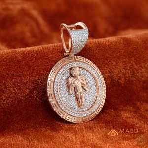 Rose Gold Plated <b>Angel</b> Circle Moissanite Pendant <b>Charm</b> Fashion Necklace Hip Hop Luxury Urban Jewelry Style Anniversary Silver - Product Image 5