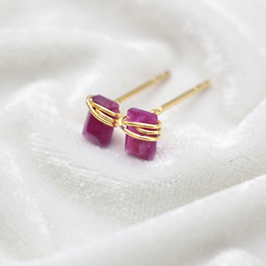 Ratnarachit Artisan Women's Square Ruby <b>Stud</b> <b>Earrings</b> Hand Wrapped Gold Wire 6x4mm Minimalist Gift - Product Image 5