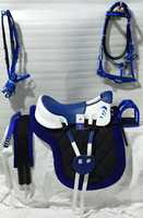 Sillín de equitación de resistencia Horse Snap, conjunto completo hecho a mano de cuero sintético, estructura de fibra duradera, estilo ecuestre inglés, 8 piezas