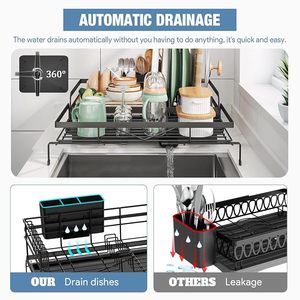 Escurridor de Platos Negro con Porta Cubiertos, Escurridor de Cocina de Metal Resistente a la Oxidación, Organizador de Platos, Sin Instalación - Product Image 2