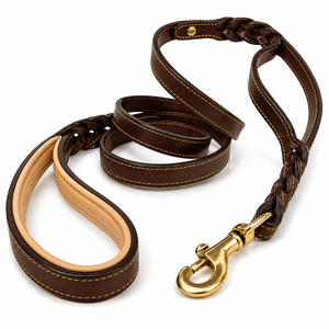 Heavy Duty Leather Dog Training <b>Leash</b> Braided Reinforced <b>Pet</b> Lead with Solid Brass Hardware for Large Breeds and Professional - Product Image 2